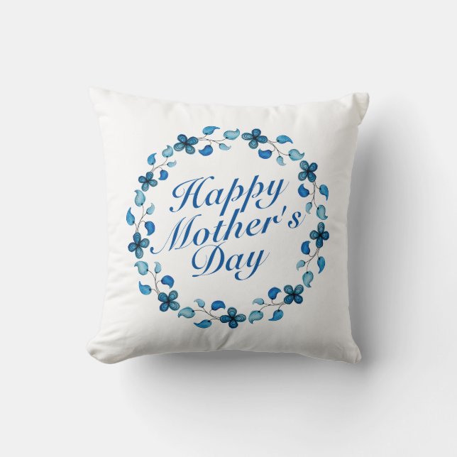 Simple Happy Moederdag Floral Wreath | Proefprojec Kussen (Voorkant)