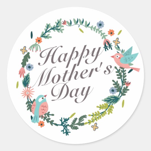 Simple Happy Moederdag Floral Wreath Sticker (Voorkant)