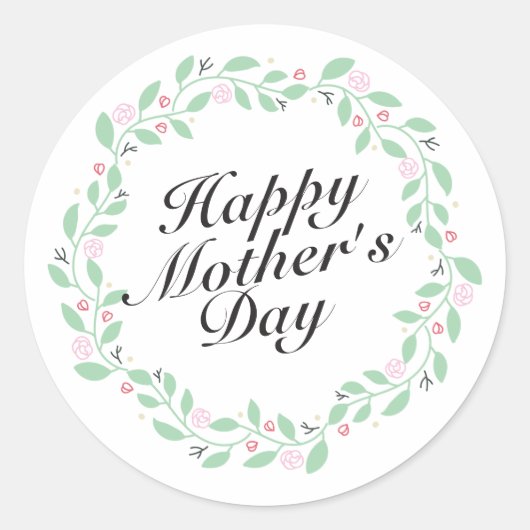Simple Happy Moederdag Floral Wreath Sticker (Voorkant)