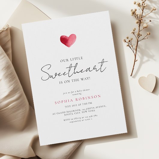 Simple Heart Little Sweetheart Baby Shower Kaart