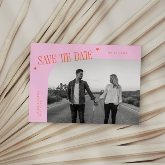 Simple Heart Orange Pink Curved Frame Photo Save The Date