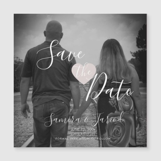 Simple Heart Roze Script Save the Date Magneet (Voorkant)