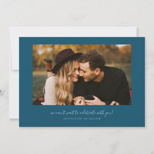 Simple Heart Teal Curved Frame Photo Save The Date (Achterkant)