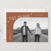 Simple Heart Terracotta Curved Frame Photo Save The Date (Voorkant)