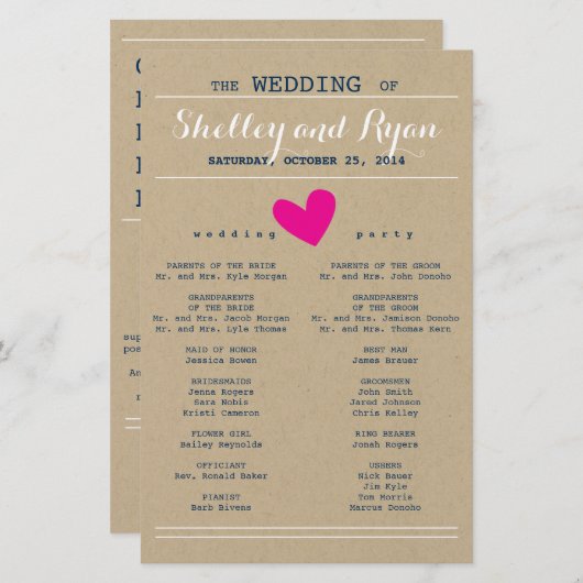 Simple Heart Wedding Program (Voorkant / Achterkant)