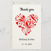 Simple Heart Wedding Thank You Card – Customizable Briefpapier (Voorkant / Achterkant)