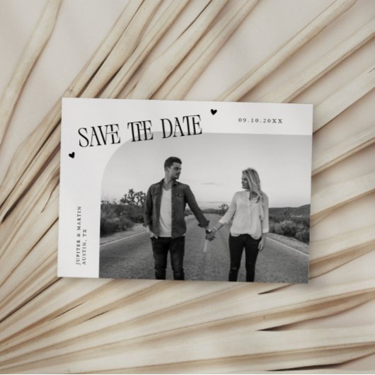 Simple Heart White Curved Frame Photo Save The Date