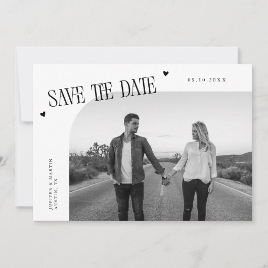 Simple Heart White Curved Frame Photo Save The Date (Voorkant)