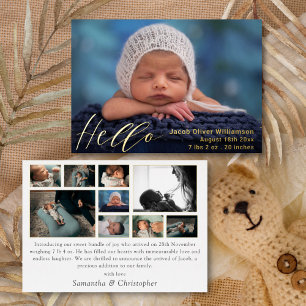 Simple Hello Photo Collage Gold Baby Faire-part