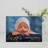 Simple Hello Photo Collage Gold Baby Faire-part (Debout devant)