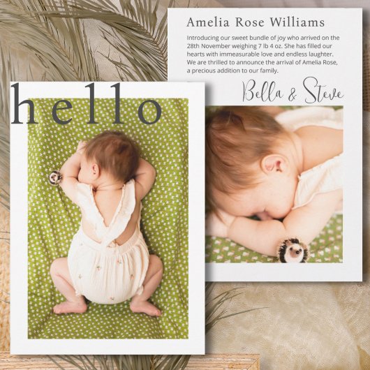 Simple Hello Typographie Photo Baby Faire-part