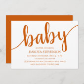 Simple Herfst Script | Verbrand Oranje Baby shower Kaart (Voorkant / Achterkant)