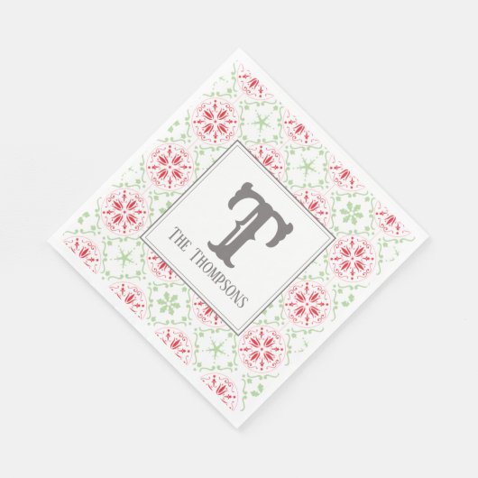 Simple Holiday Snowflake Pattern Monogram Initiaal Servet (Hoek)