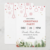 Simple Holly Christmas Party Invitation (Devant / Derrière)