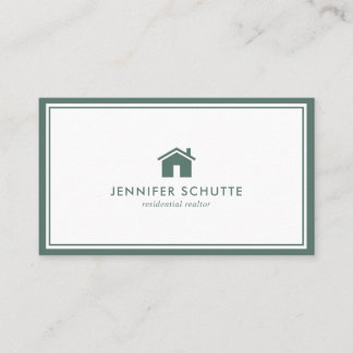 Simple Home Logo Green Gingham Pattern Realtor Visitekaartje