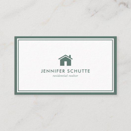 Simple Home Logo Green Gingham Pattern Realtor Visitekaartje (Voorkant)