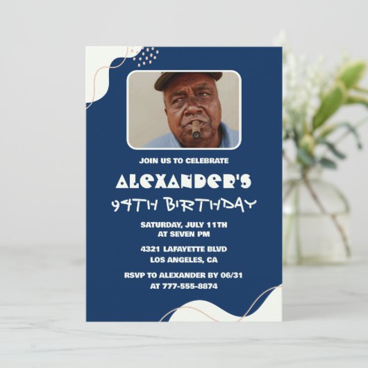 Simple Homme Photo invitations à 94e anniversaire (Debout devant)