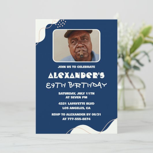 Simple Homme Photo Invitations de 89e anniversaire (Debout devant)