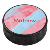 simple initial letter monogram add your name red b hockey puck (3/4)