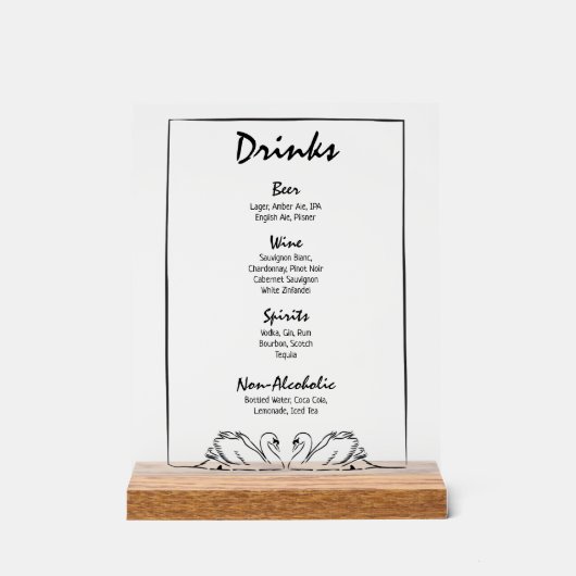 Simple intemporel Chic Swan Bar Boissons Menu Mari (Recto)