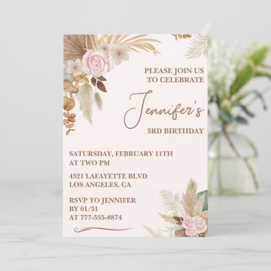 Simple invitation 3ème anniversaire Moderne Boho F (Debout devant)