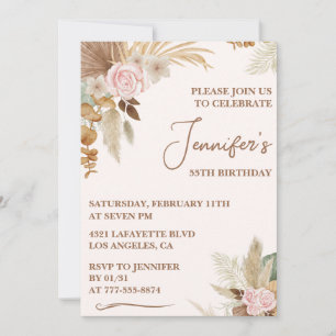 Simple invitation 55e anniversaire Boho Pampas Gra