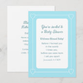 Simple Invitation Bébé Bleu Clair et Blanc (Devant / Derrière)