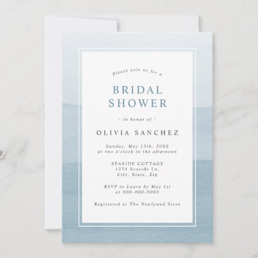 Simple Invitation de Fête de Mariage Bleu Poussiér (Devant)
