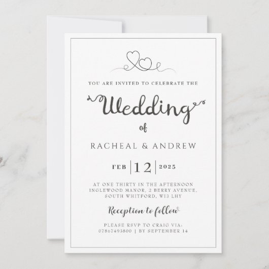 Simple invitation de mariage élégante (Devant)