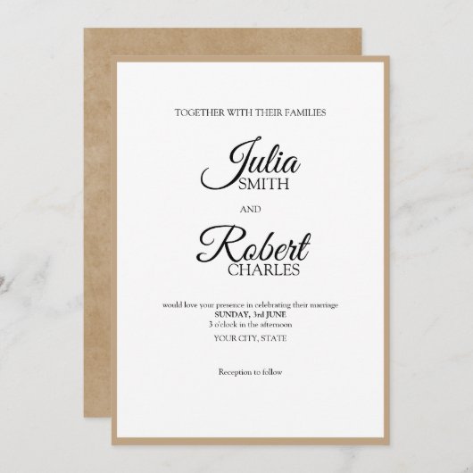 Simple invitation de mariage rustique et élégante (Devant / Derrière)