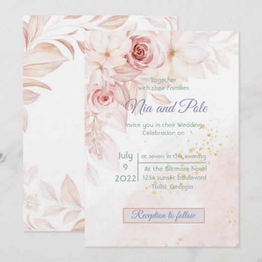 Simple invitation élégante rose (Devant / Derrière)