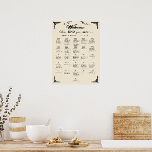 Simple Ivory Alphabetical Wedding Seating Chart Poster (Keuken)