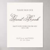 Simple Ivory and Brown Wedding Guest Book Poster (Devant)