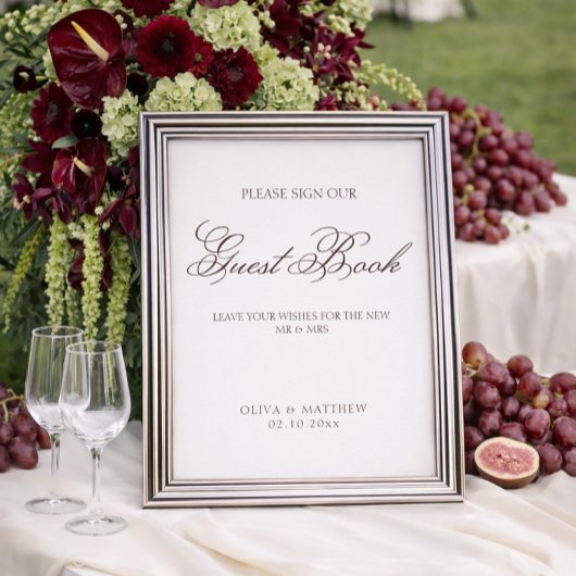 Simple Ivory and Brown Wedding Guest Book Poster