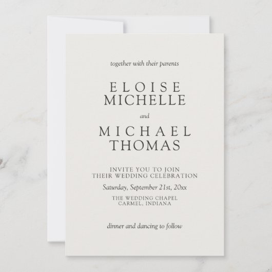 Simple Ivory Classic QR Code Wedding Kaart (Voorkant)