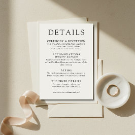 Simple Ivory Classic Wedding Details Informatiekaartje