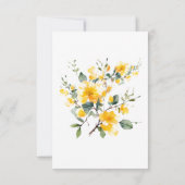 Simple Jaune Floral Texte Or Mariage RSVP (Dos)