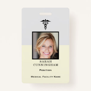 Simple Jaune & Gris Photo Médicale ID Badge