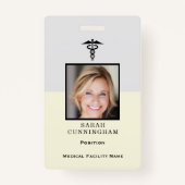 Simple Jaune & Gris Photo Médicale ID Badge (Dos)
