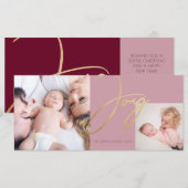 Simple Joy Modern Dusty Roos Photo Holiday Kaart (Voorkant / Achterkant)