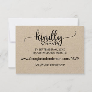 Simple Kraft Calligraphy Wedding Website RSVP Kaart