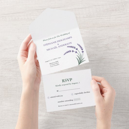 Simple Lavender Wedding RSVP All In One Uitnodiging (Afscheurbaar)