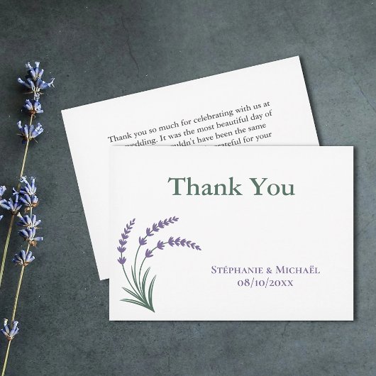 Simple Lavender Wedding Thank You Card Kaart