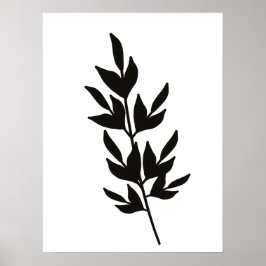 Simple Leaf Branch Line Art Black White Poster