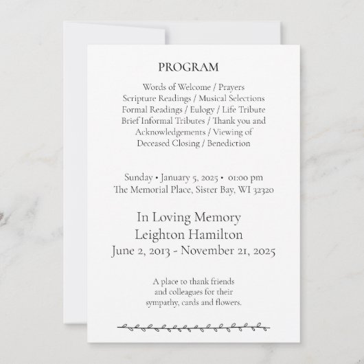 Simple Leaf Funeral Celebration of Life Programma (Achterkant)
