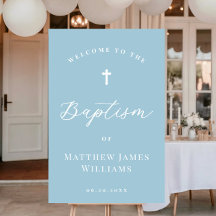 Simple Light Blue Baptism Welcome Sign for Boy