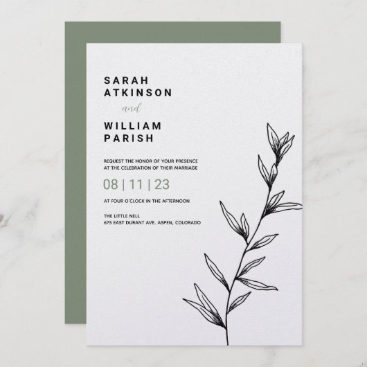 Simple ligne florale Faire-part de mariage d'art (Devant / Derrière)