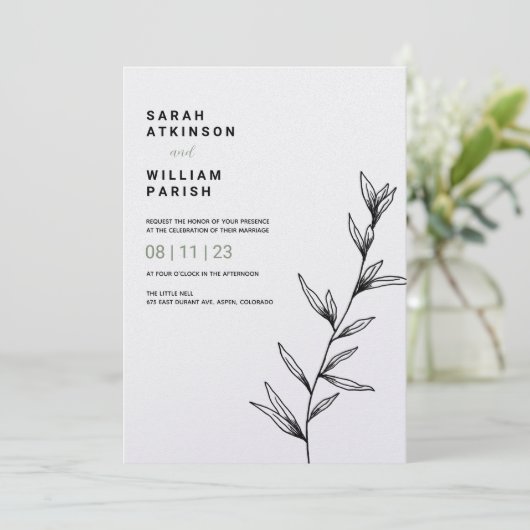 Simple ligne florale Faire-part de mariage d'art (Debout devant)