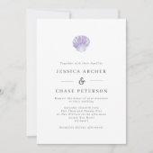 Simple Lilac Seashell Beach Mariage Invitation (Devant)