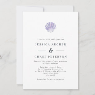 Simple Lilac Seashell Beach Mariage Invitation